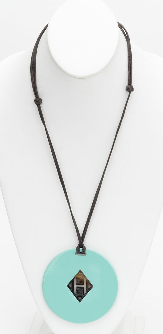 Hermes H logo Buffalo Necklace Turquois