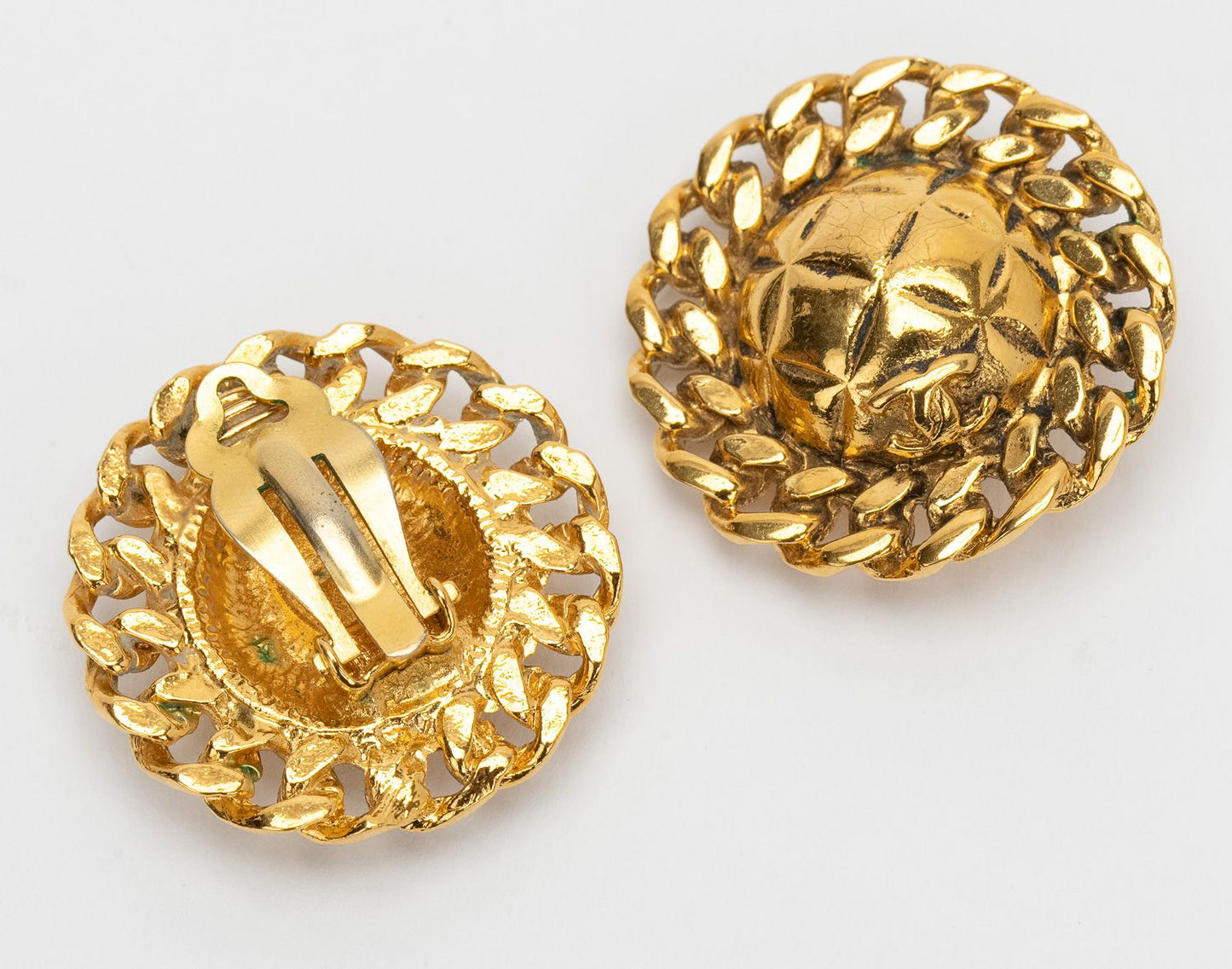 Chanel   Quilted Earrings Gold