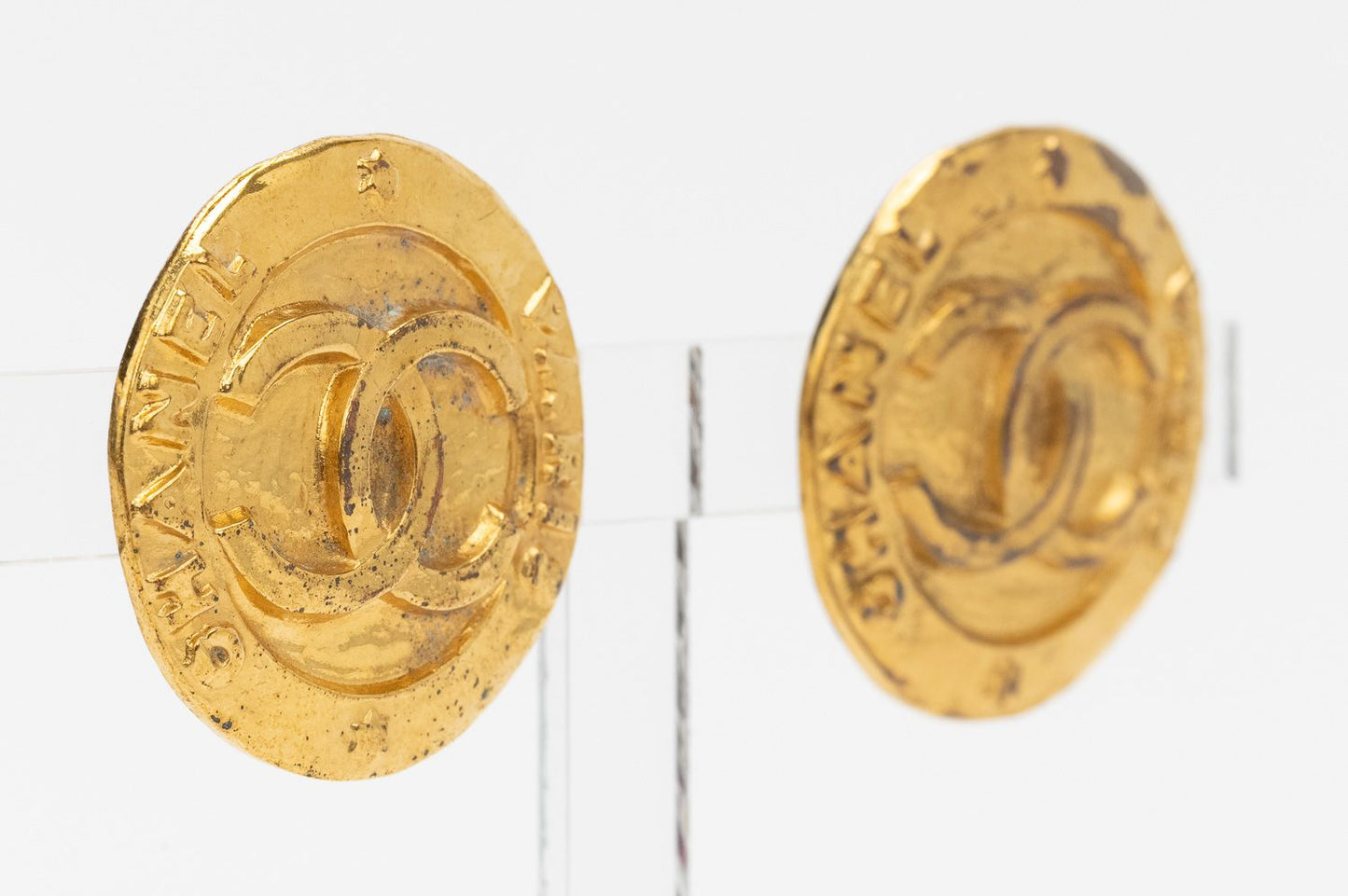 Chanel   Button Logo Earrings Gold