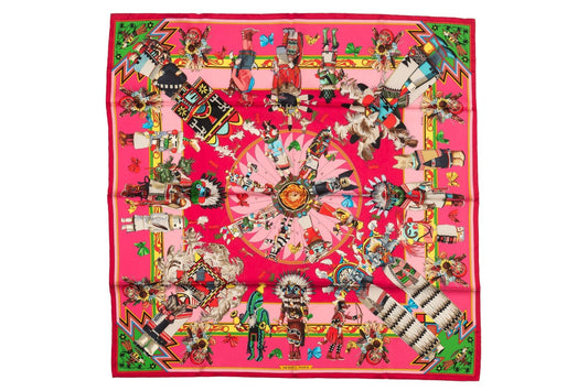 Hermes Pink Kachinas Silk Scarf NIB