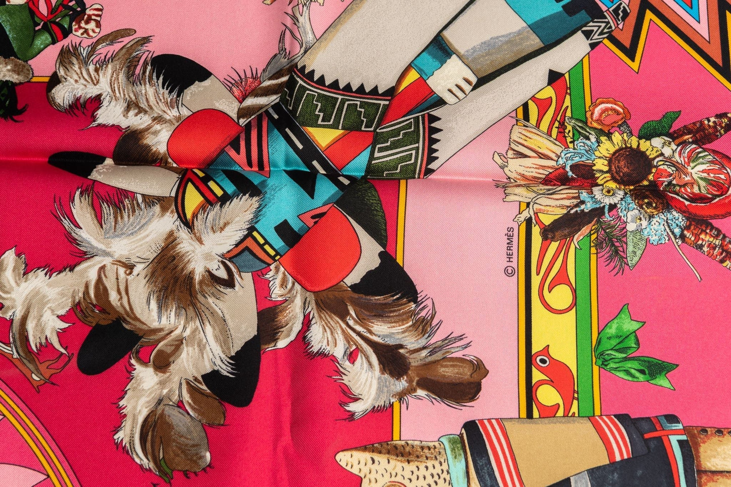 Hermes Pink Kachinas Silk Scarf NIB