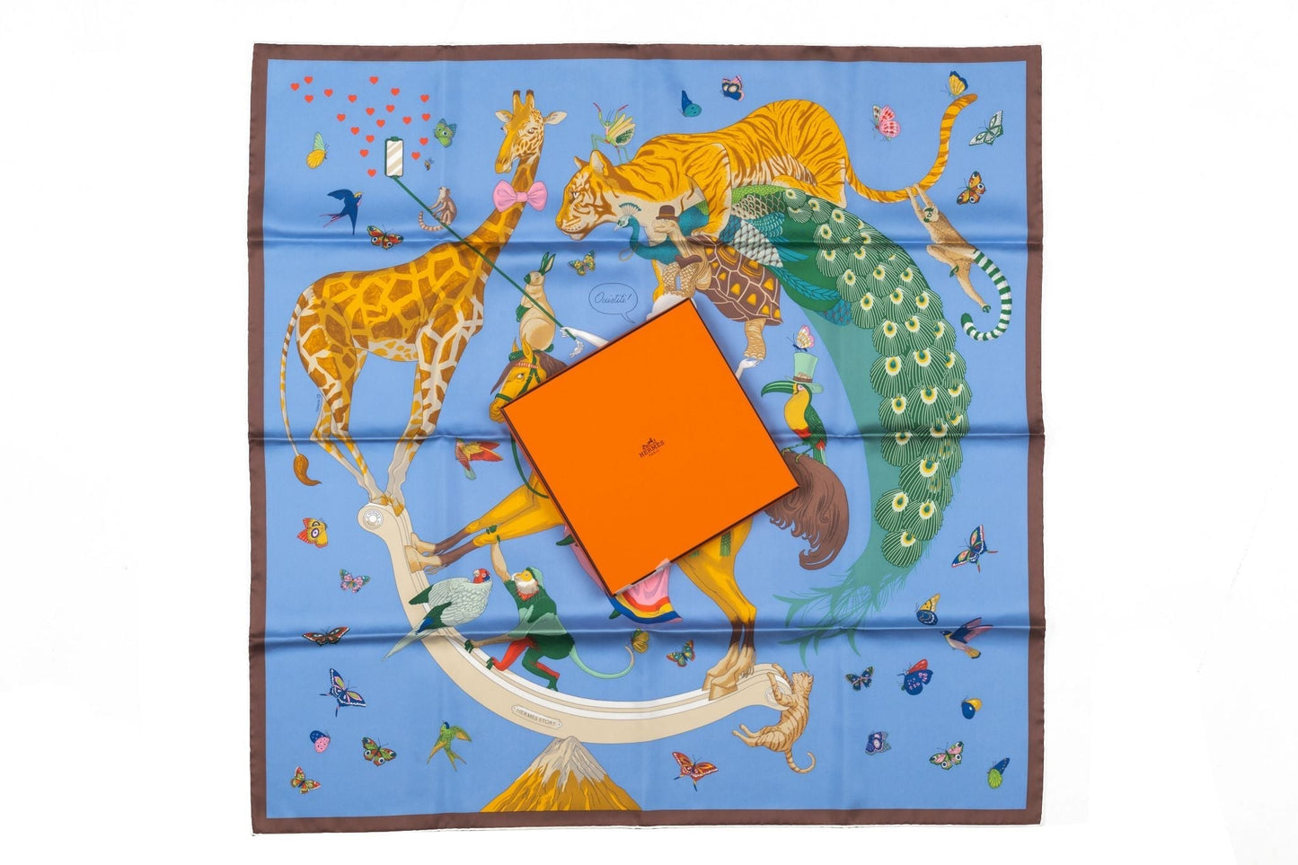 Hermes Story Blue pattern Silk Scarf NIB