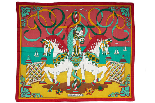 Hermes Cotton Scarf Pareo Shawl Horse