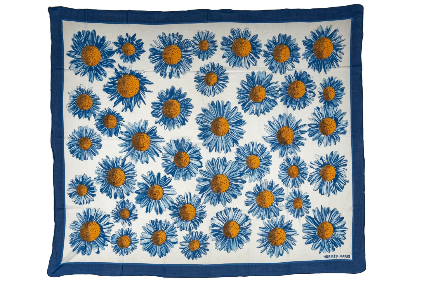 Hermes Blue Daisies Cotton Silk Shawl