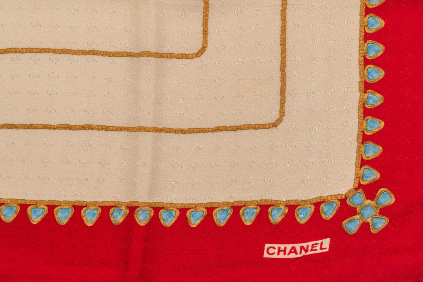 Chanel   Beige Silk Gripoix  Scarf