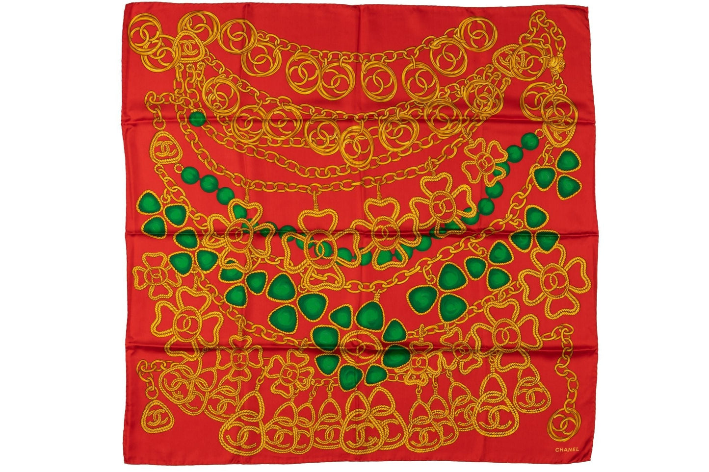 Chanel 80s Red Gripoix Silk Scarf