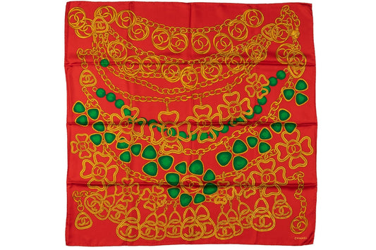 Chanel 80s Red Gripoix Silk Scarf
