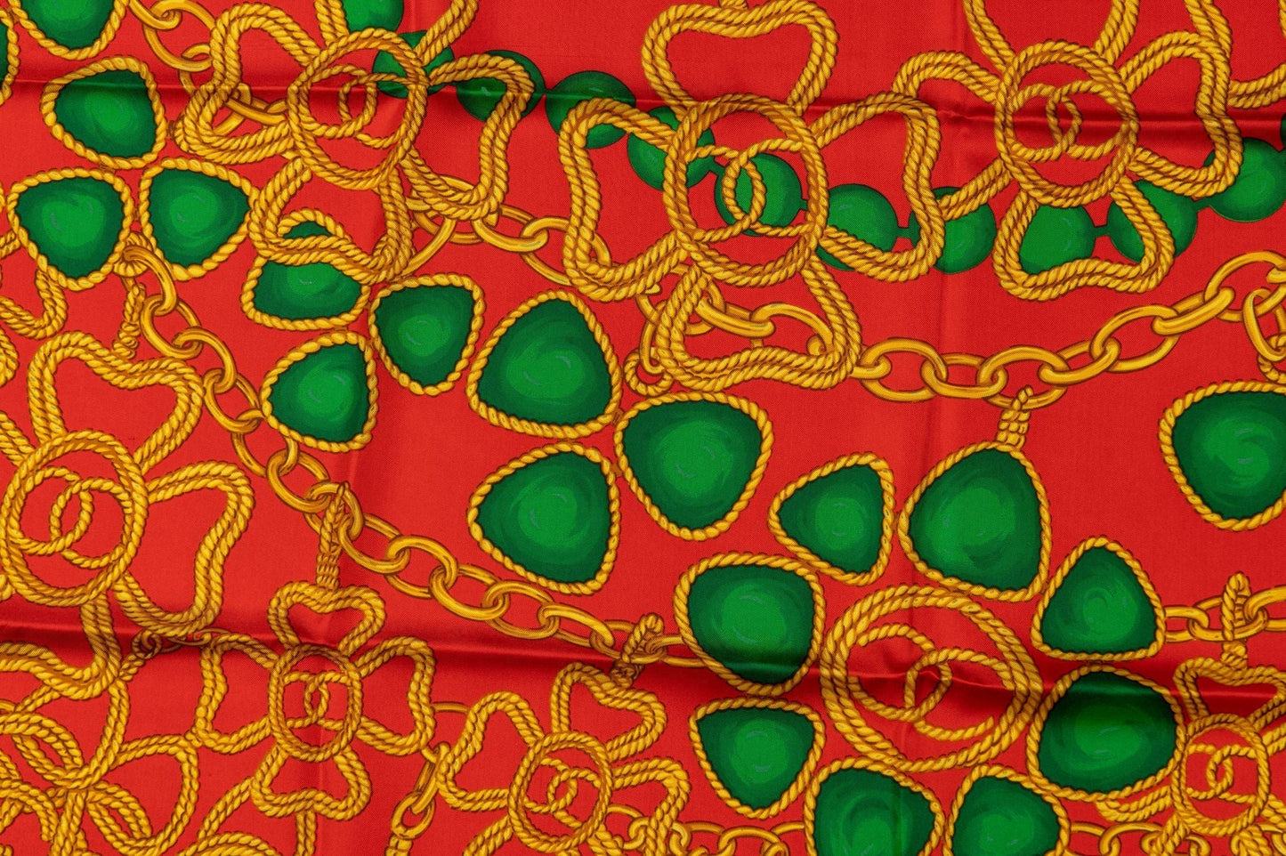 Chanel 80s Red Gripoix Silk Scarf