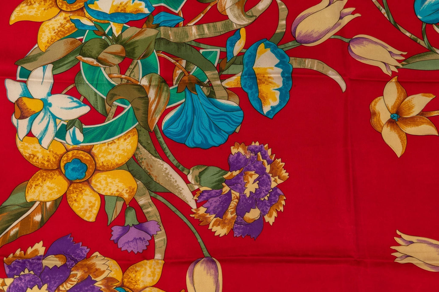 Chanel 80s Red Flower Bouquets Scarf