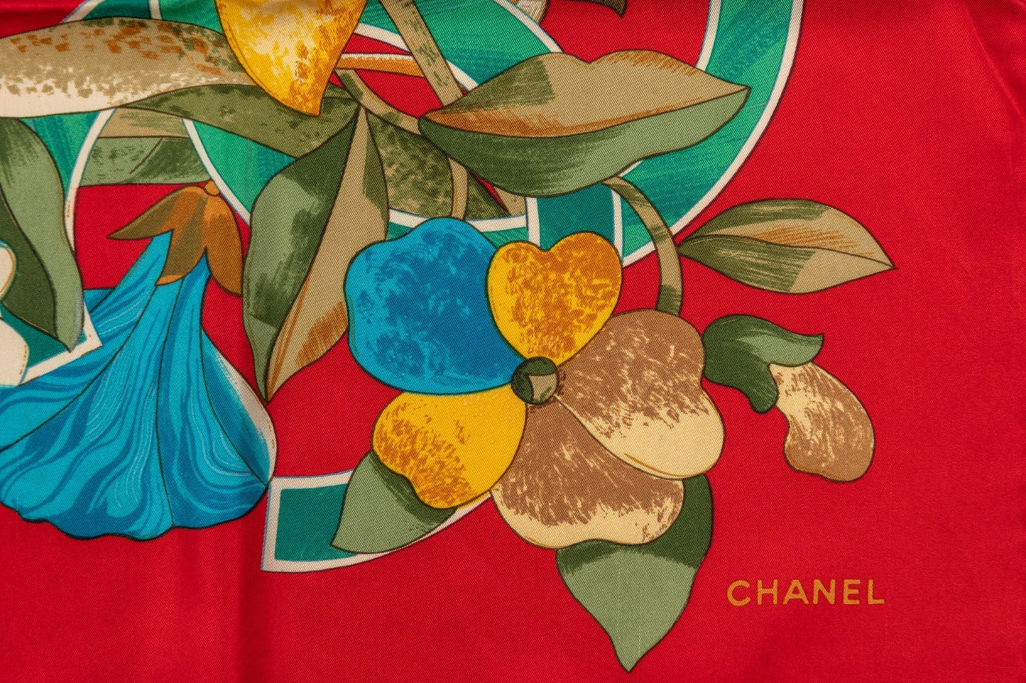 Chanel 80s Red Flower Bouquets Scarf