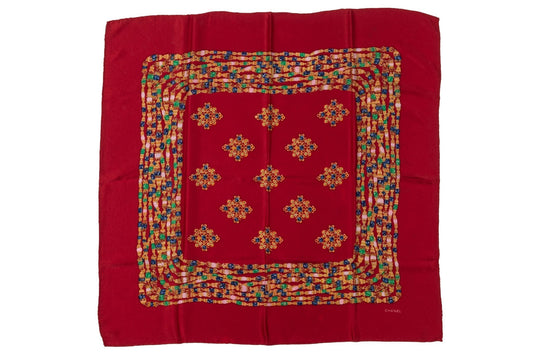 Chanel 80s Red Gripoix Silk Scarf