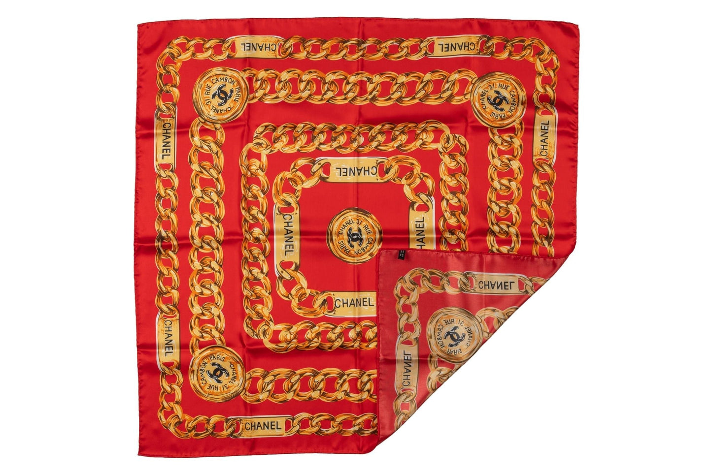 Chanel 80s Red Chains Silk Scarf