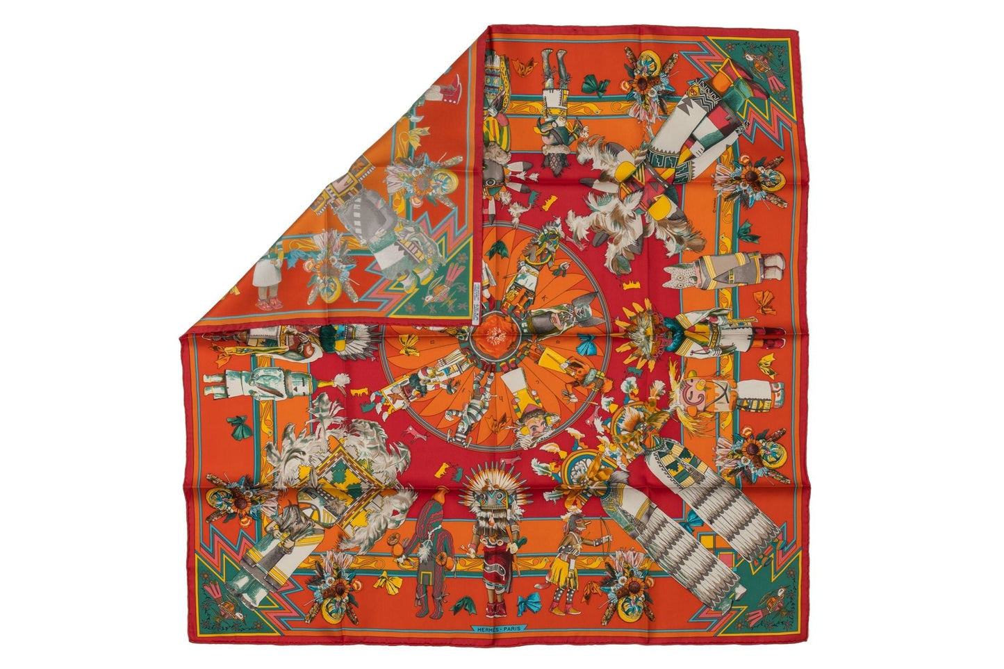 Hermes Rare Kachinas Tribal Silk Scarf