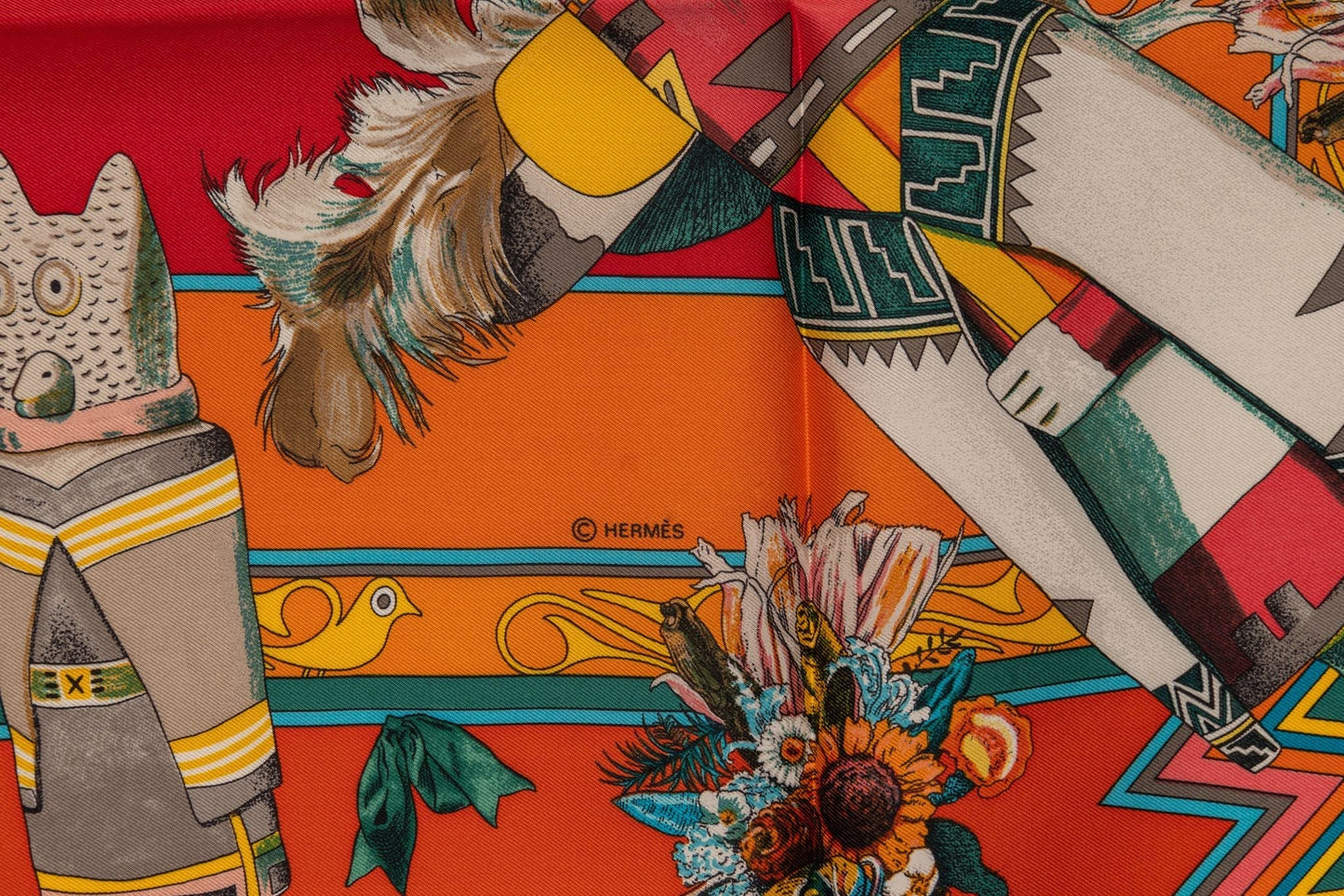 Hermes Rare Kachinas Tribal Silk Scarf