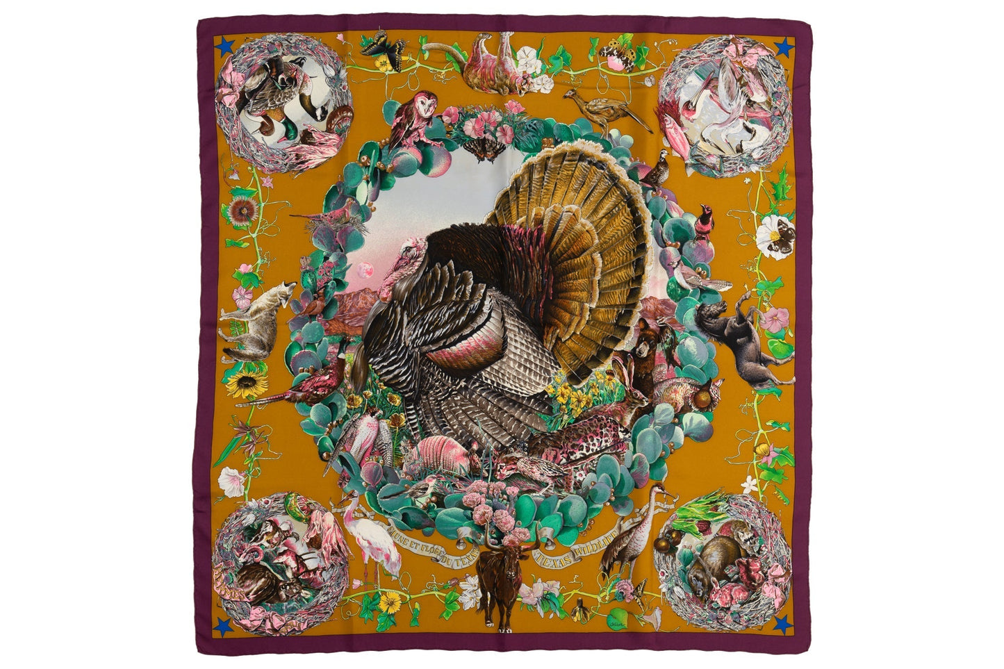 Hermes Mustard Texas Wildlife Scarf
