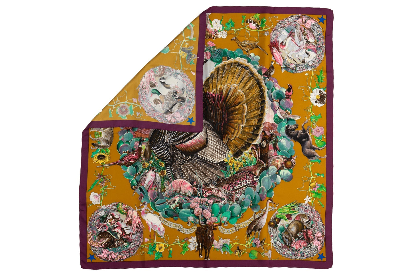 Hermes Mustard Texas Wildlife Scarf