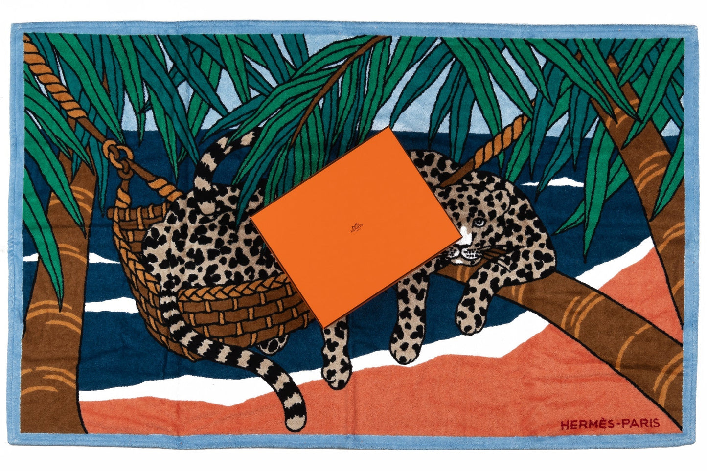 Hermes NIB Celeste Leopard Beach Towel