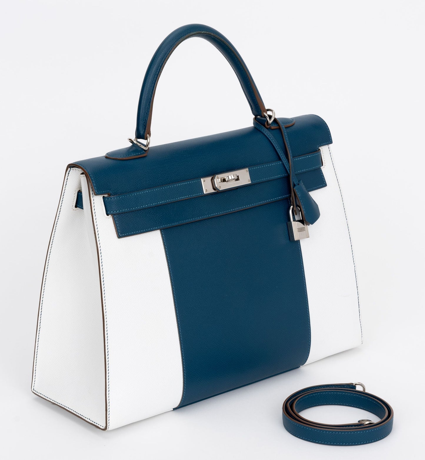 Hermes Kelly Sellier 35 Flag Blue White