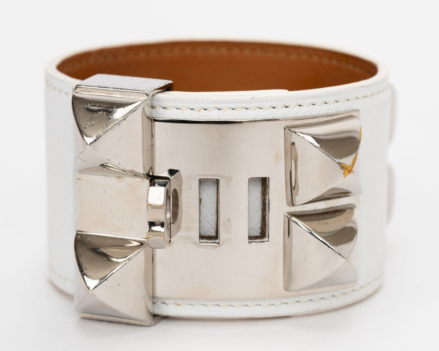 Hermes White Collier De Chien Bracelet