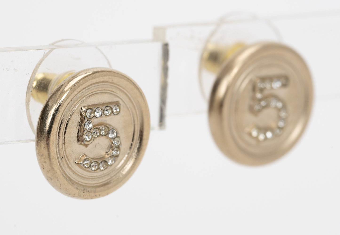 Chanel Number 5 Button Pierced Earrings