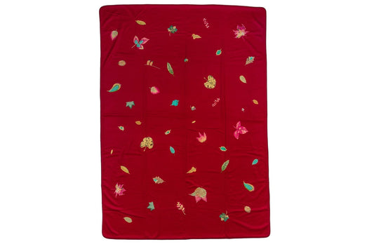 Hermes Burgundy Embroidered King Blanket