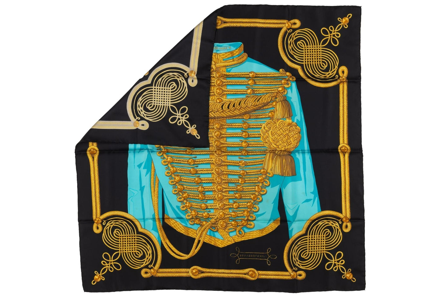 Hermes Rare Black Brandebourg Silk Scarf
