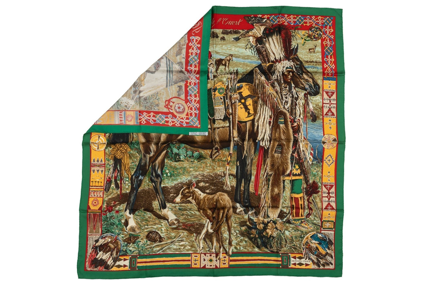 Hermes Rare Green Les Cheyennes Scarf