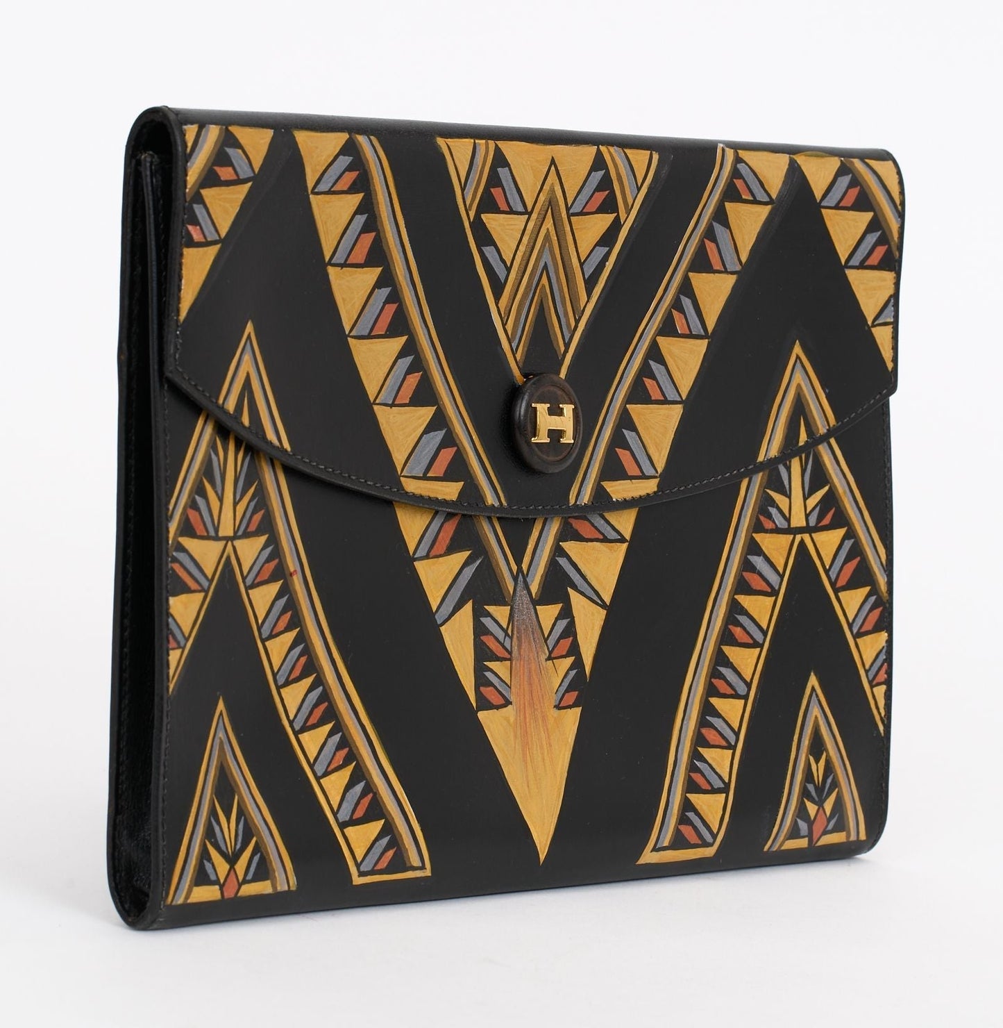 Hermes Black Box Rio Clutch Hand Painted
