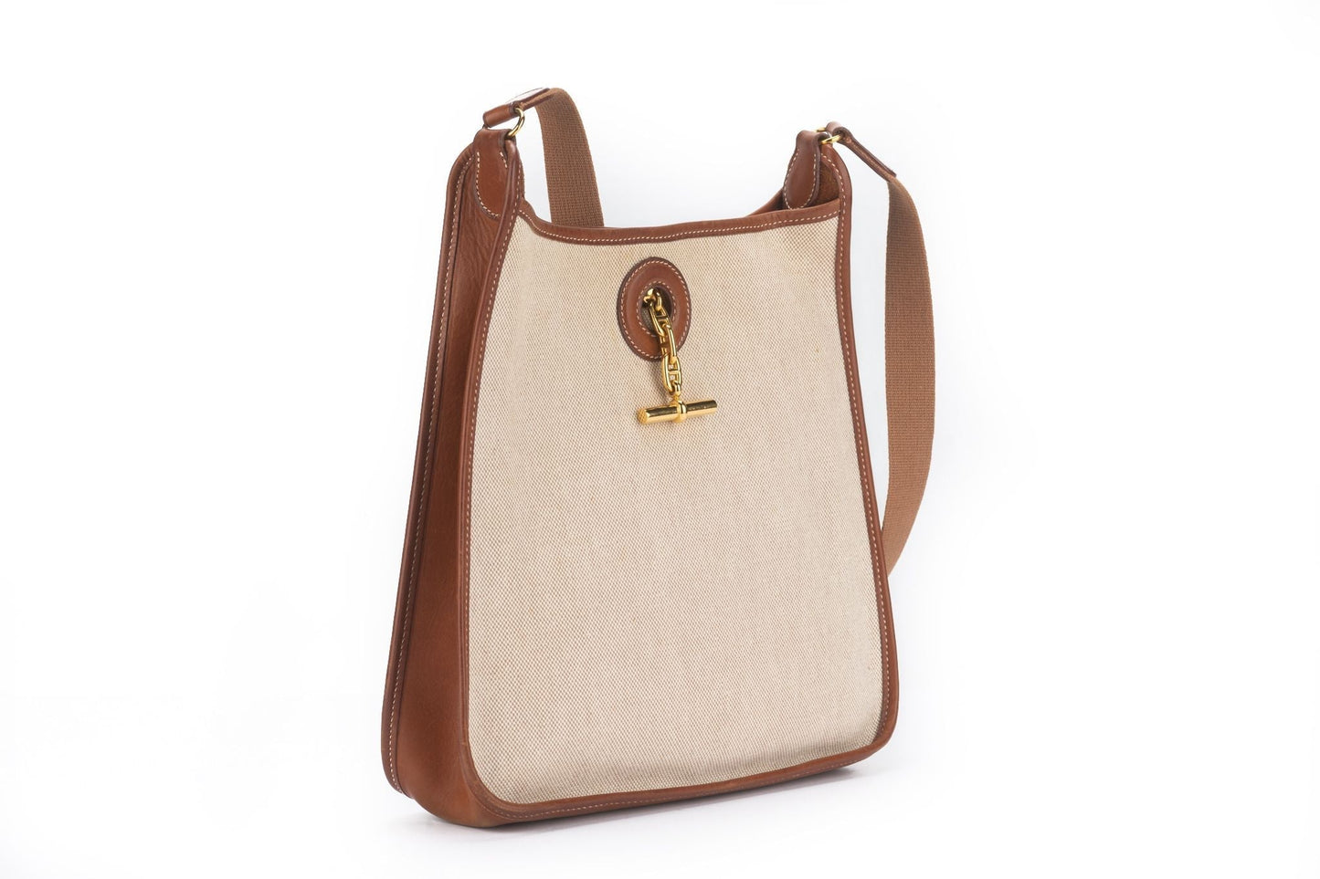 Hermes Toile and Gold Leather Vespa Bag