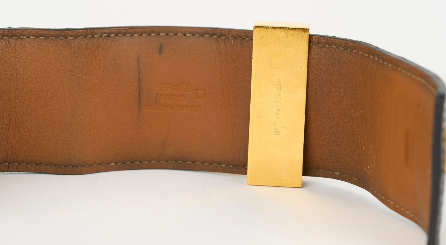 Hermes Black Croc CDC Gold Bracelet