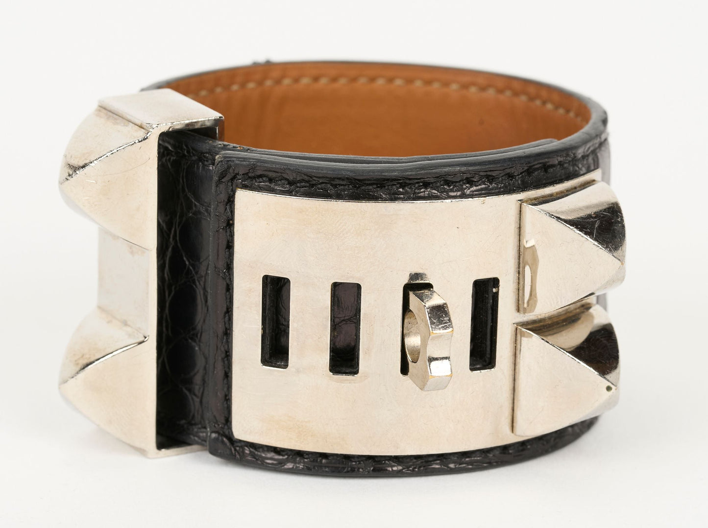 Hermes Black Croc CDC Silver Bracelet