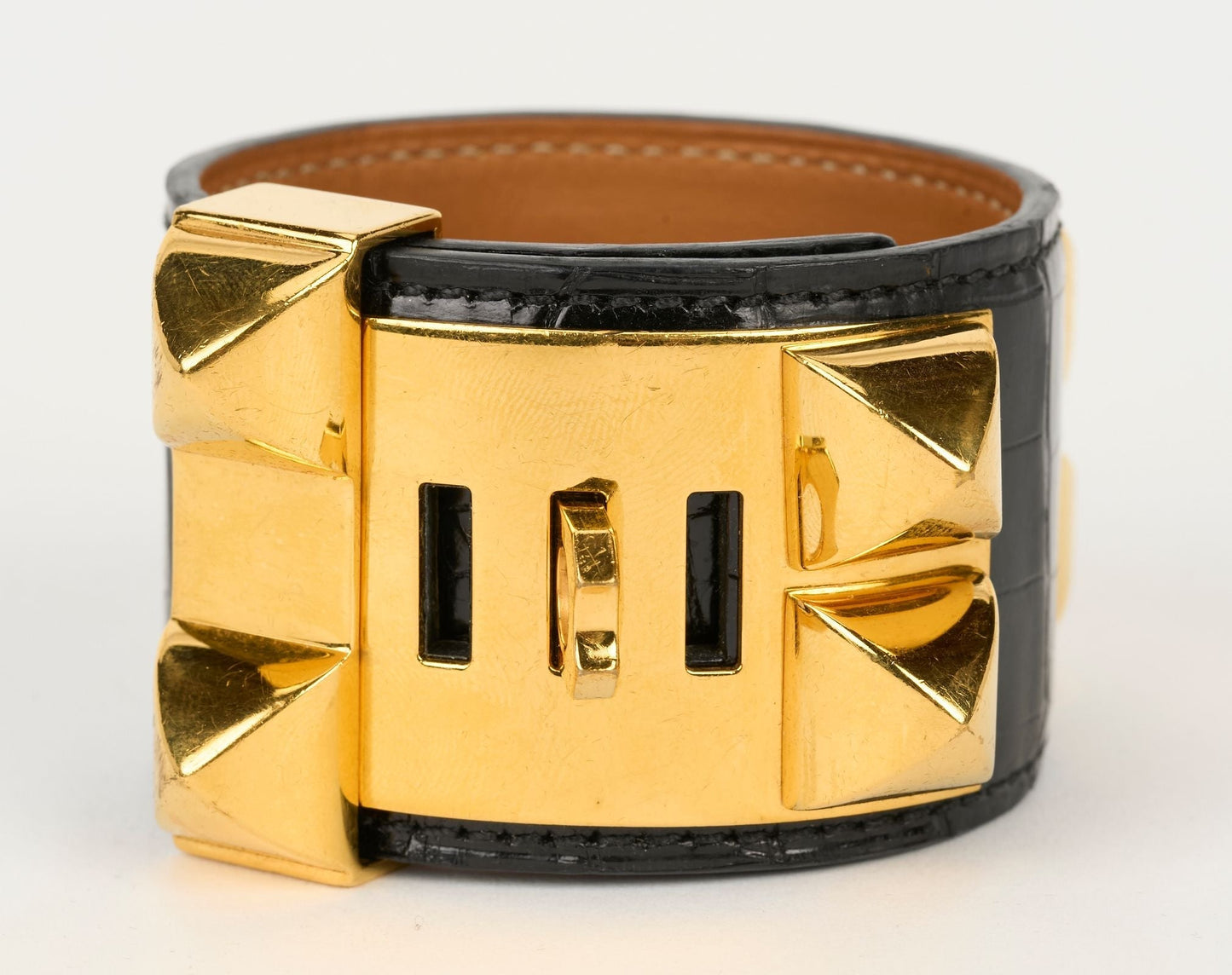 Hermes Black Croc CDC Gold Bracelet