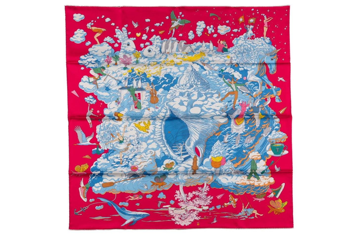 Hermes "Sur Mon Nuage" Red Silk Scarf NB