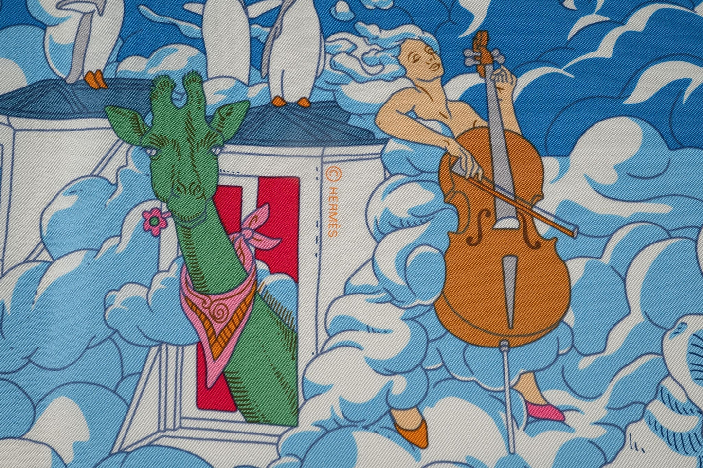 Hermes "Sur Mon Nuage" Red Silk Scarf NB