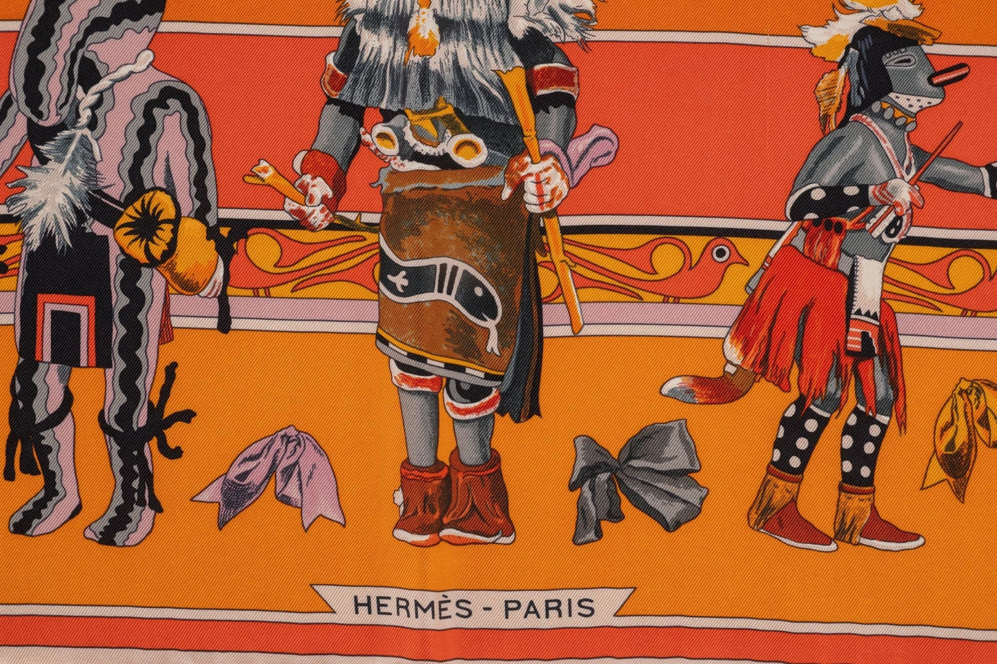 Hermes Orange "Kachinas" Silk Scarf