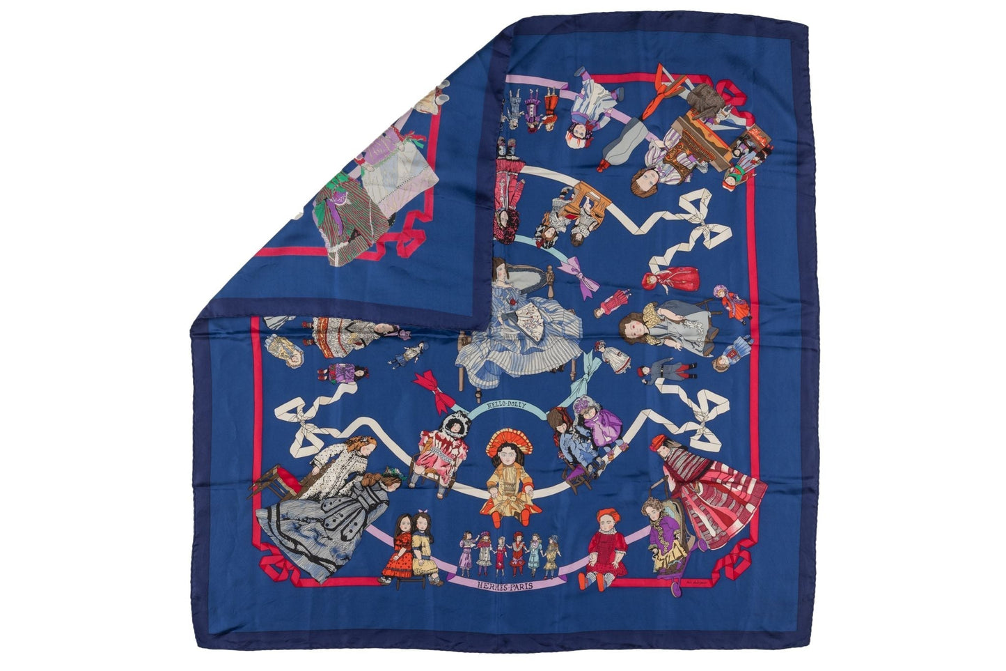 Hermes "Hello Dolly" Blue Silk Scarf