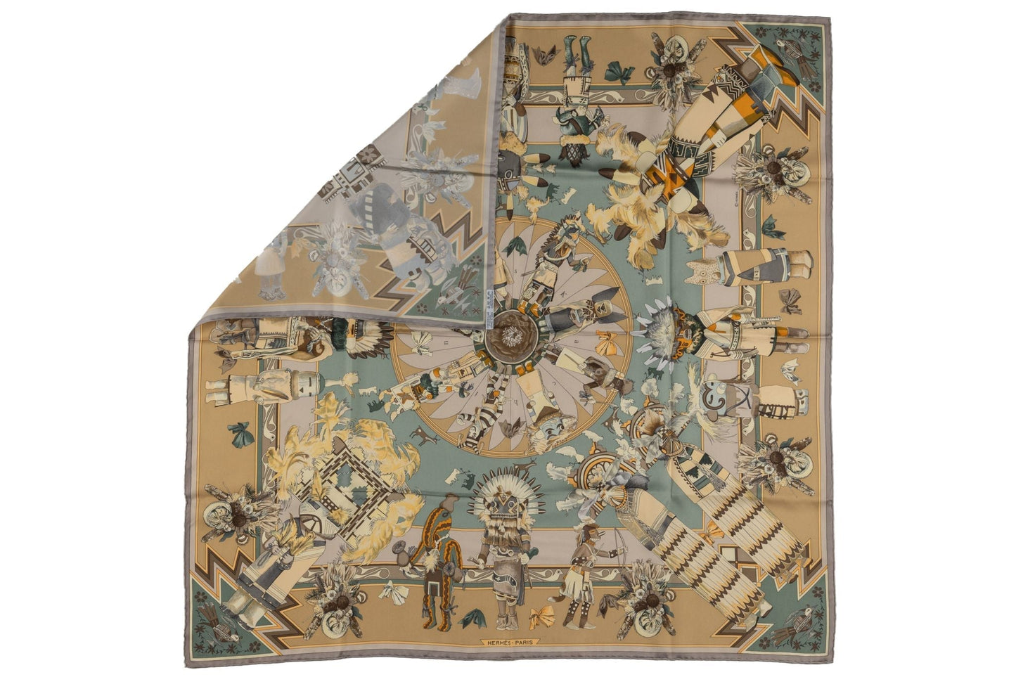 Hermes "Kachinas" Beige Silk Scarf