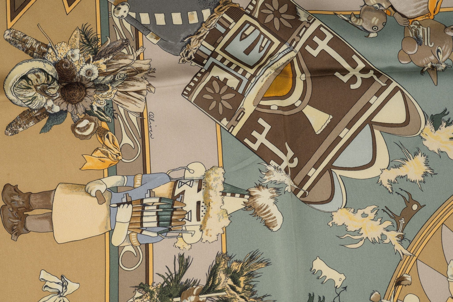 Hermes "Kachinas" Beige Silk Scarf
