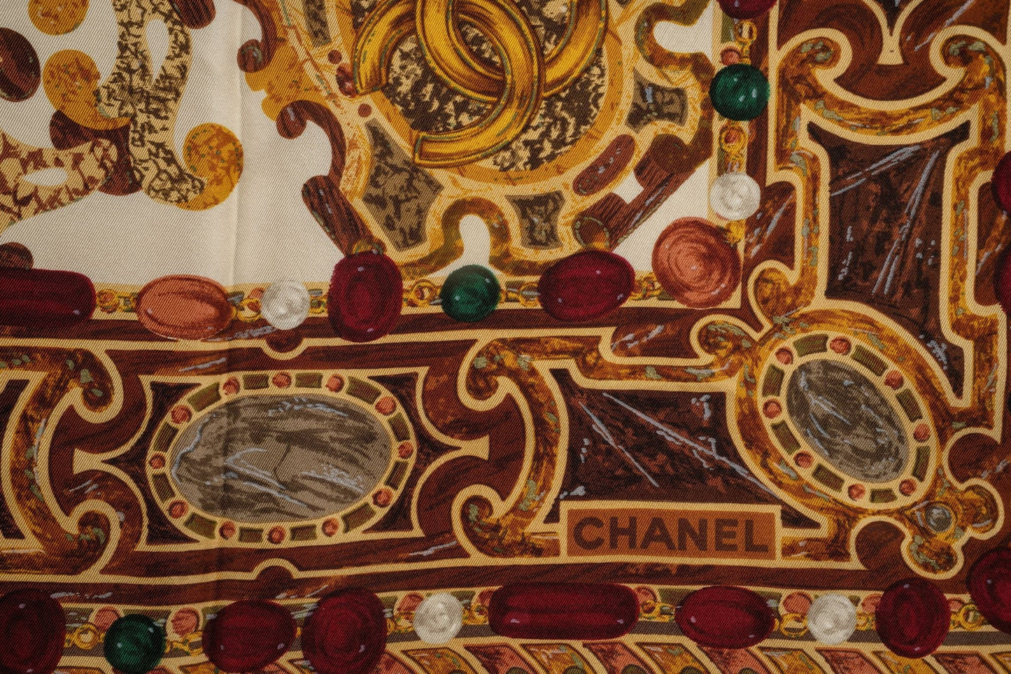 Chanel   Cream "Bijoux" Silk Scarf