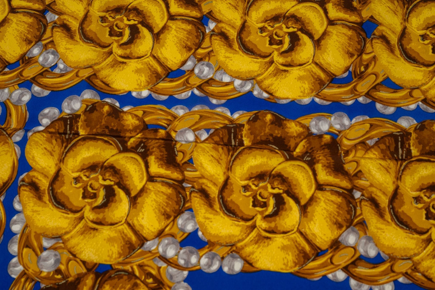 Chanel   "Camellias" Blue Scarf