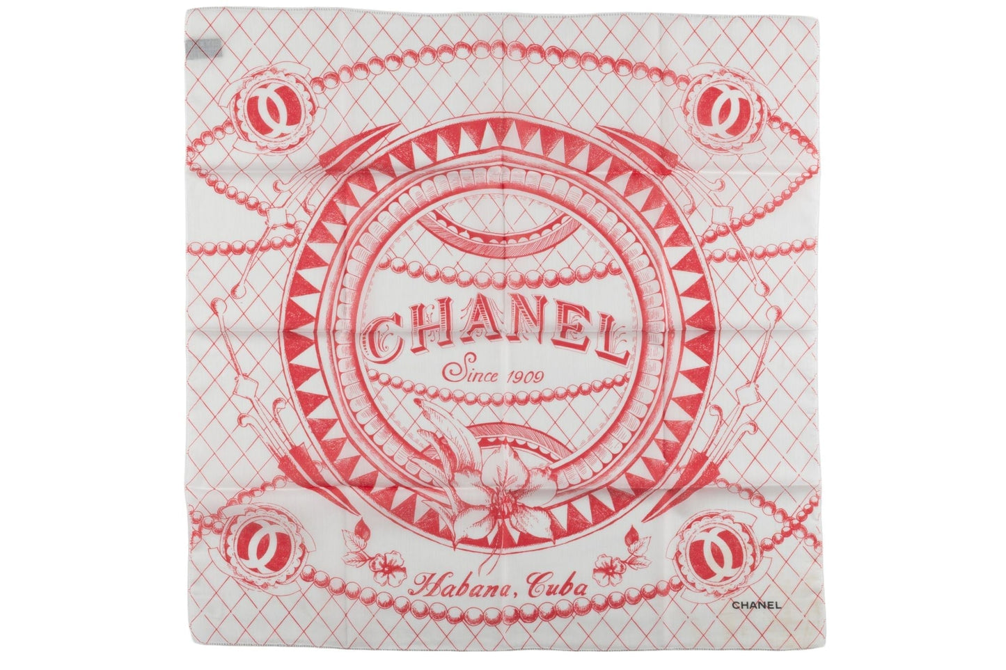 Chanel Cotton Havana Cuba Scarf White