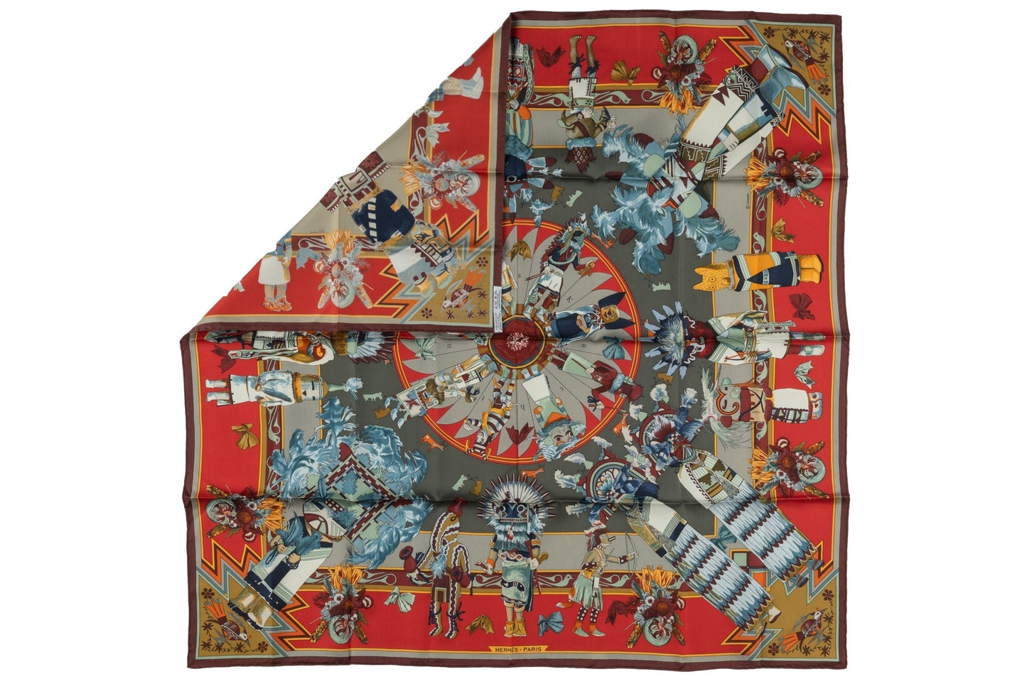 Hermes New Taupe Red Kachina Silk Scarf