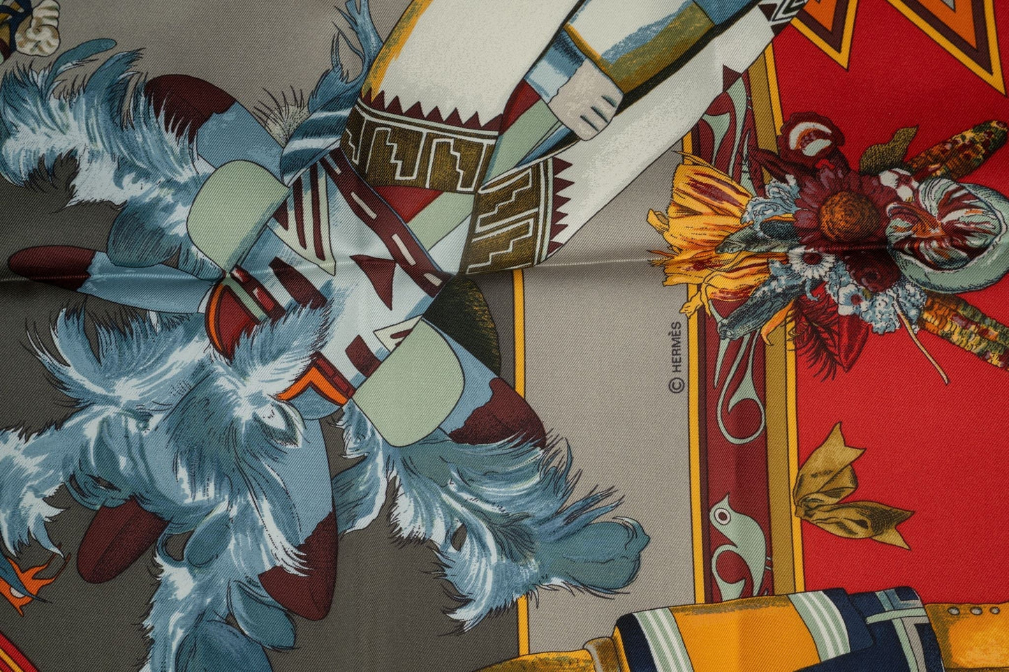 Hermes New Taupe Red Kachina Silk Scarf