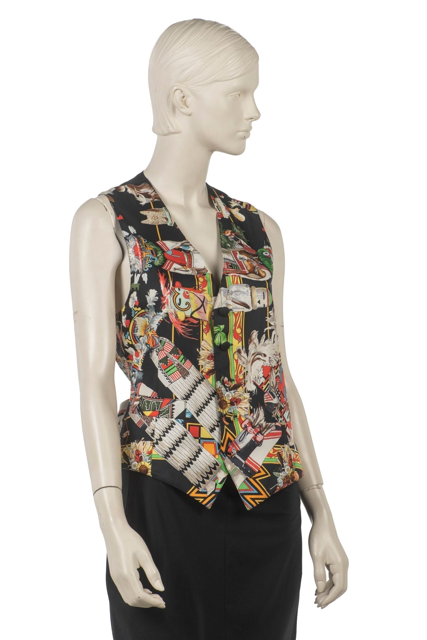 Hermes Black Kachinas Printed Silk Vest