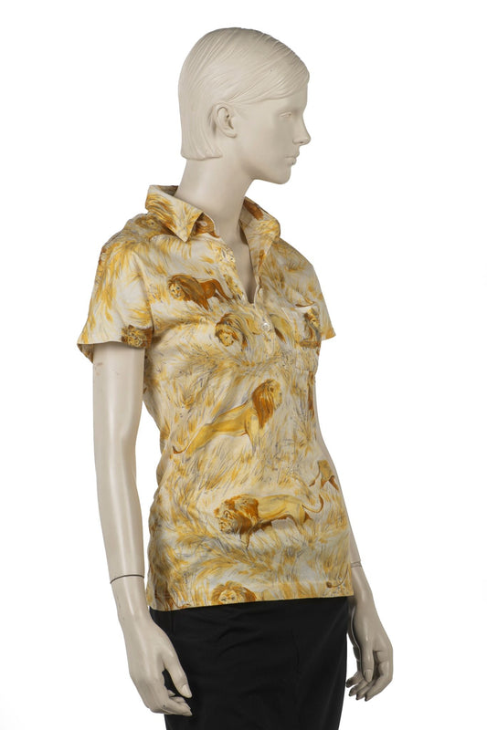 Hermes Lion Short Sleeve Cotton Shirt