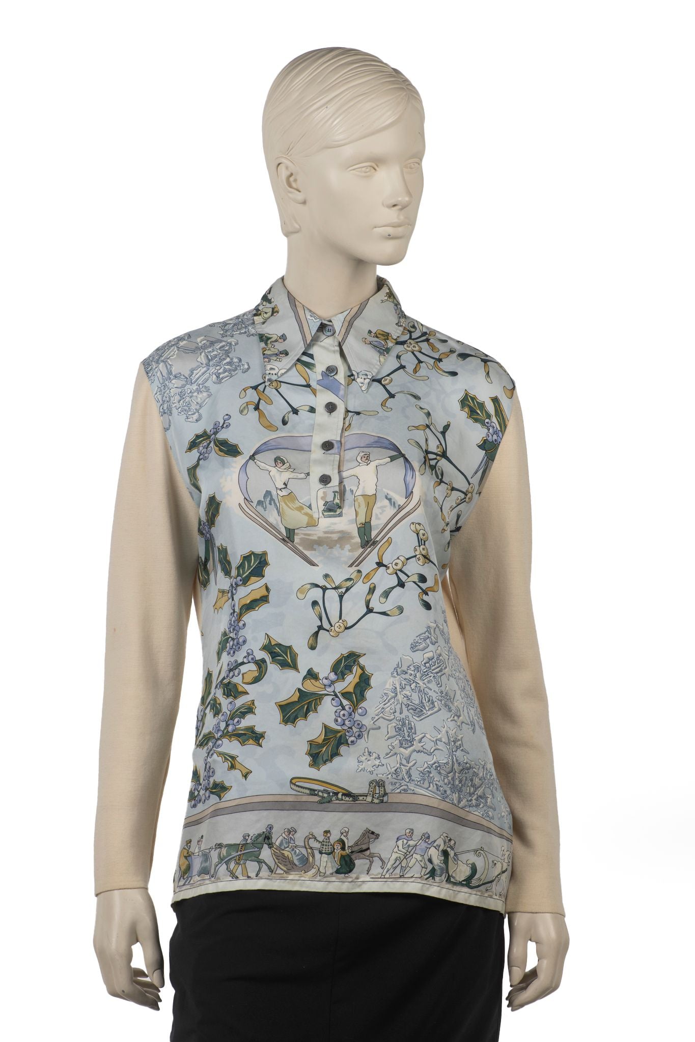 Hermes Silk and Wool Niege d Antan Shirt
