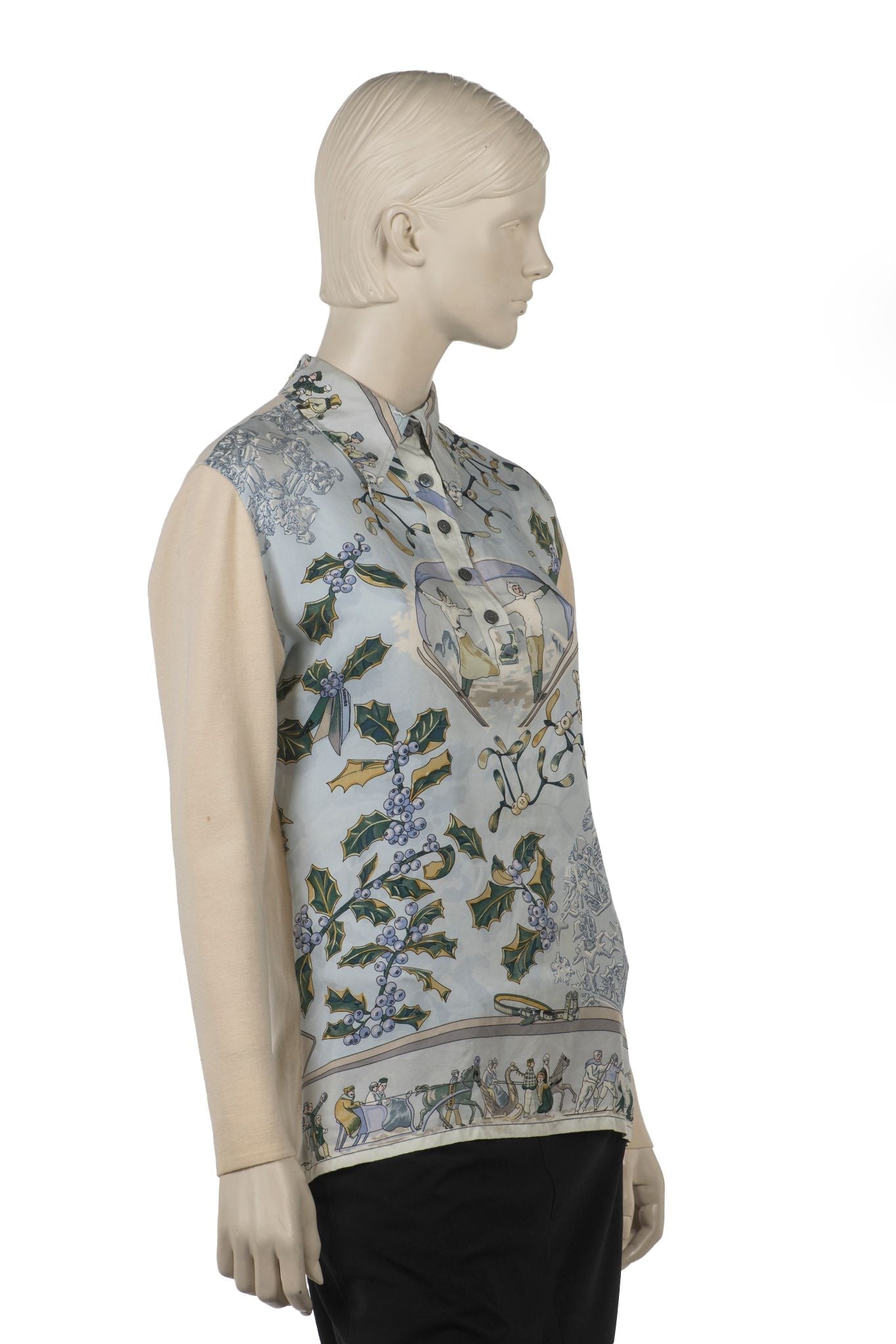 Hermes Silk and Wool Niege d Antan Shirt
