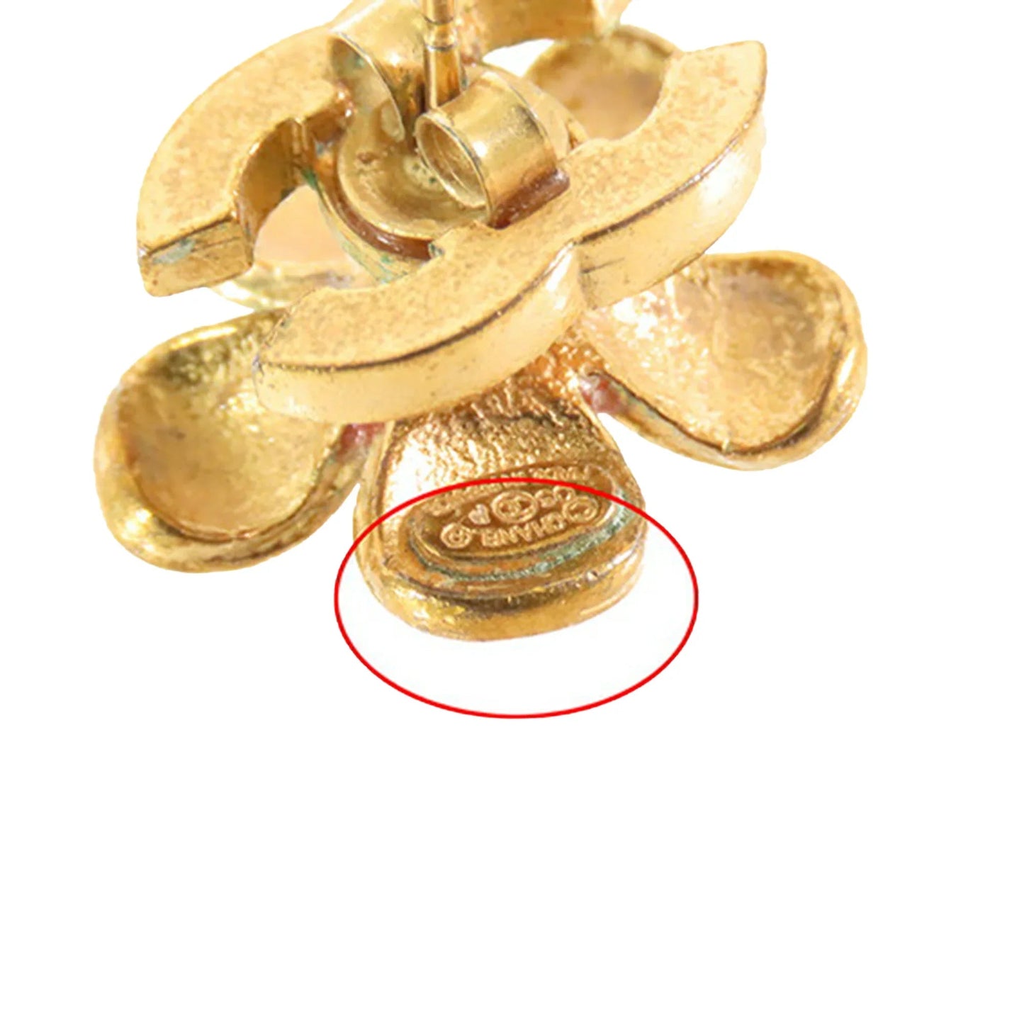 Orange Chanel Gold Plated Resin CC Flower Push Back Earrings