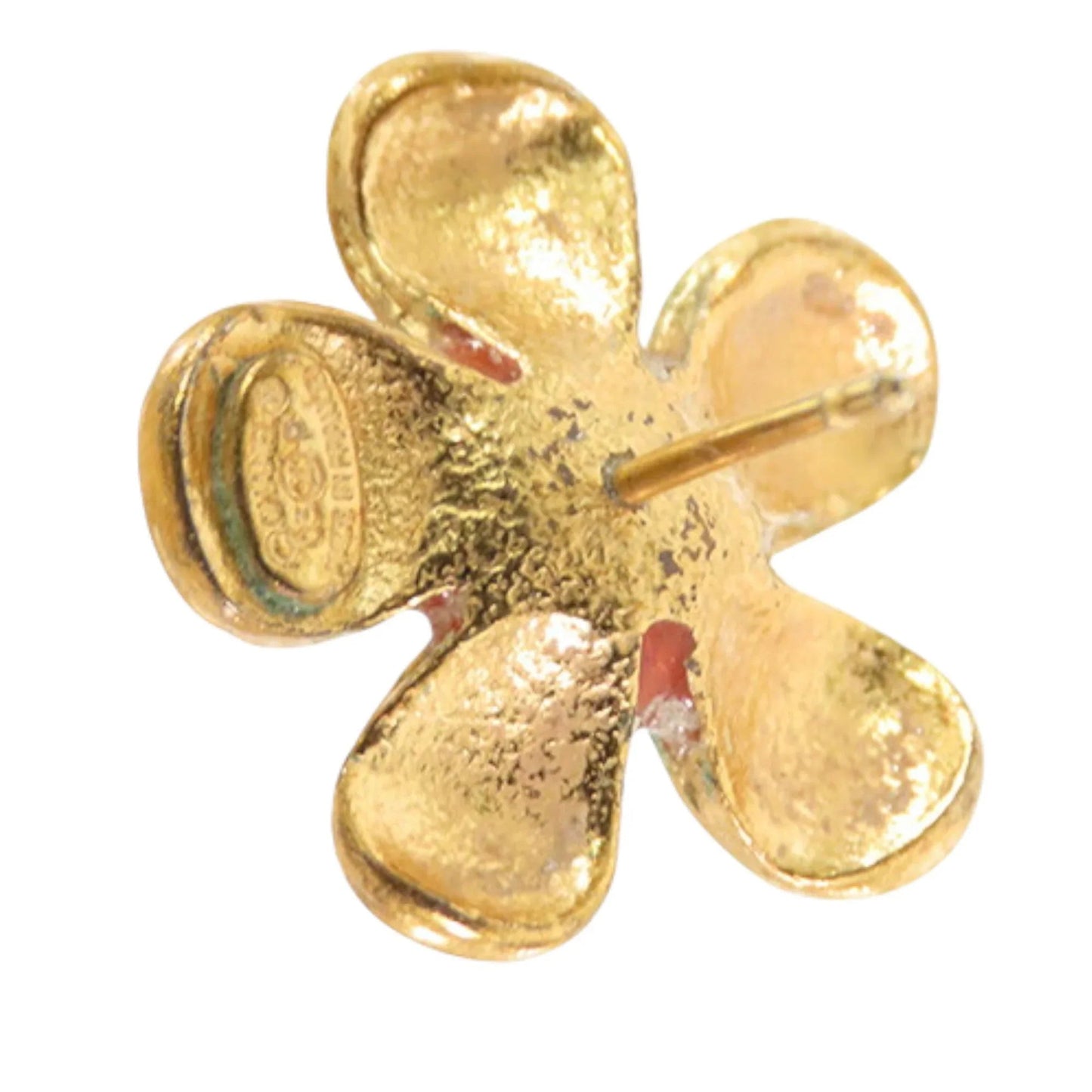 Orange Chanel Gold Plated Resin CC Flower Push Back Earrings