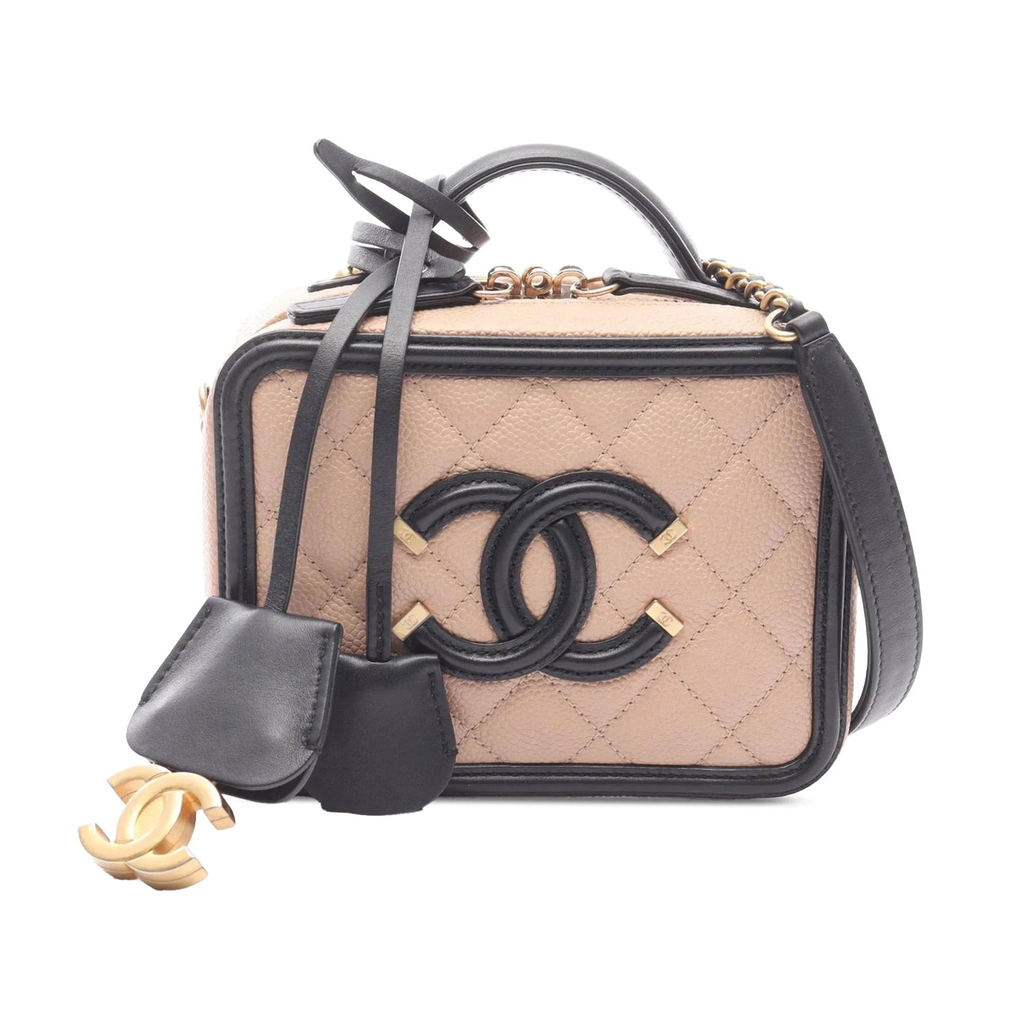 Brown Chanel Small Caviar CC Filigree Vanity Case Satchel
